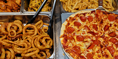 Wednesday night onion rings and pizza from North Country Steak Buffet in La Crosse Wisconsin