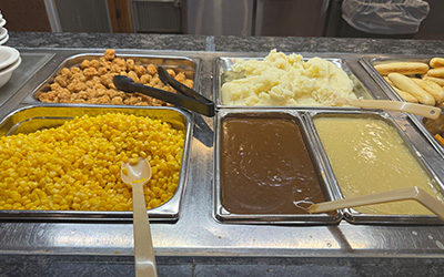 Wednesday Dinner mashed potatoes, gravy, mac nad cheese, pizza, beef and brocoli and more from North Country Steak Buffet in LaCrosse, WI